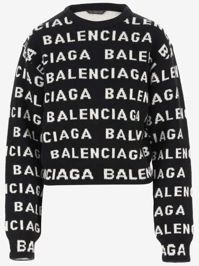 Shop Balenciaga Wool Blend Sweater With Logo In Black