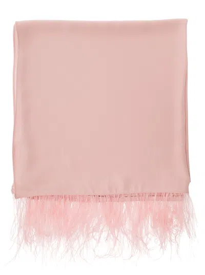 Shop Liu •jo Pink Stole With Feathers Trim In Fabric Woman