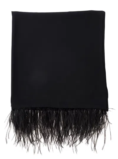 Shop Liu •jo Black Stole With Feathers Trim In Fabric Woman