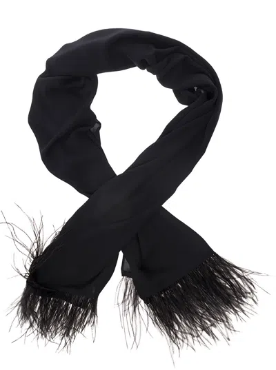 Shop Liu •jo Black Stole With Feathers Trim In Fabric Woman