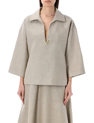 Shop Valentino Linen Canvas Top In Beige