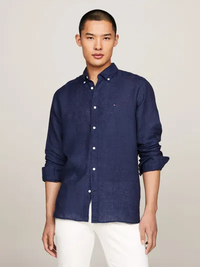 Shop Tommy Hilfiger Navy Blue Shirt With Logo In Carbon Navy