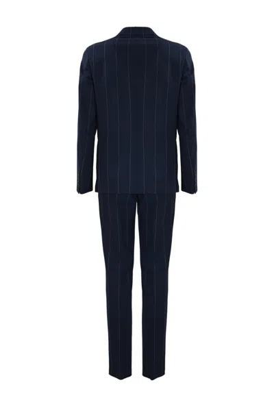 Shop Eleventy Blue Double-breasted Pinstripe Suit