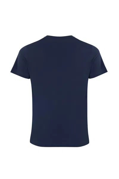 Shop Roy Rogers Blue Cotton T-shirt With Pocket In Navy Blue