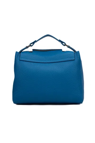 Shop Orciani Small Sveva Soft Bag In Textured Leather In Blu Elettrico