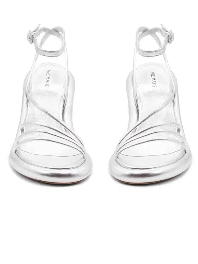 Shop Vic Matie Dosh Strappy Sandals In Laminated Silver Nappa
