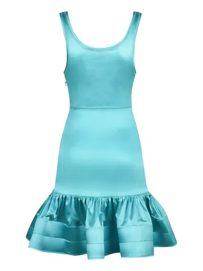 Shop Patou Acqua Blue Satin Dress