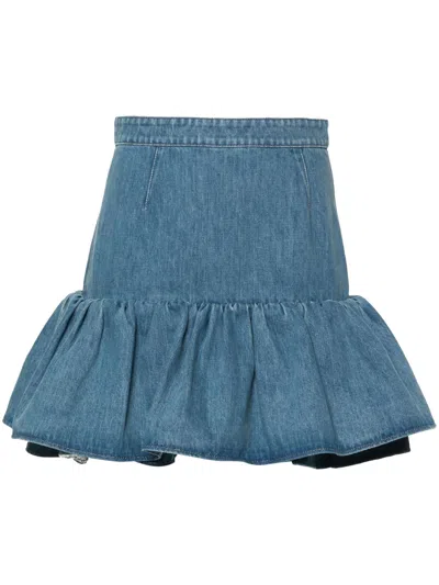 Shop Patou Blue Cotton Blend Peplum Denim Skirt