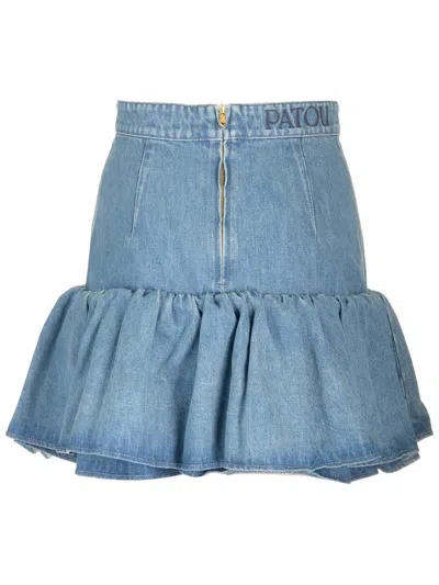 Shop Patou Blue Cotton Blend Peplum Denim Skirt