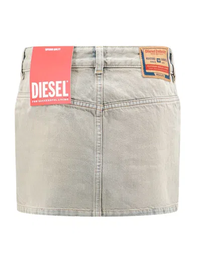Shop Diesel De-ron Low-rise Denim Miniskirt In Beige