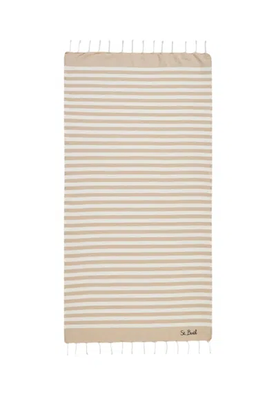 Shop Mc2 Saint Barth Beach Towel In White/beige