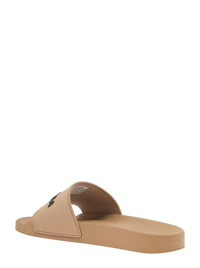 Shop Balenciaga Beige Slide Sandals With Logo In Rubber Man