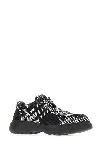 Shop Burberry Checked Round-toe Lace-up Derby Shoes In Black
