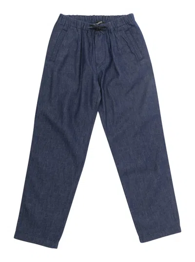 Shop Emporio Armani Blue Pants With Drawstring And Logo Embroidery In Cotton Boy