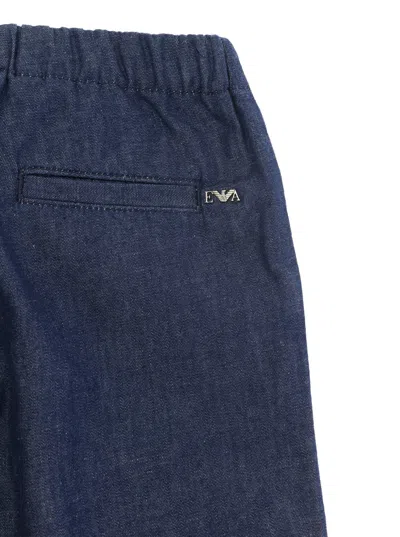 Shop Emporio Armani Blue Pants With Drawstring And Logo Embroidery In Cotton Boy