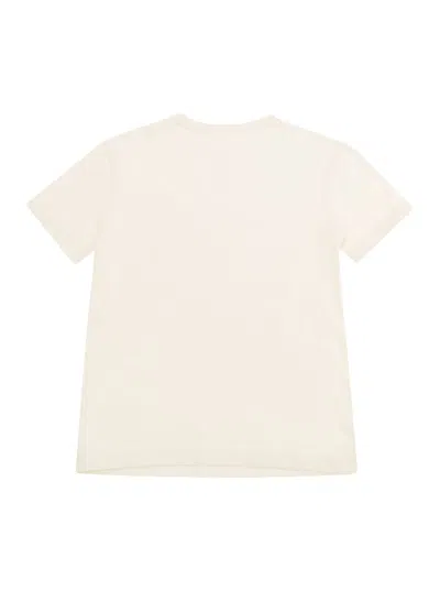 Shop Emporio Armani White Crewneck T-shirt With Logo Print In Cotton Girl In Beige