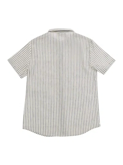 Shop Emporio Armani Grey And White Stripe Shirt With Logo Embroidery In Cotton And Linen Boy In Multicolor