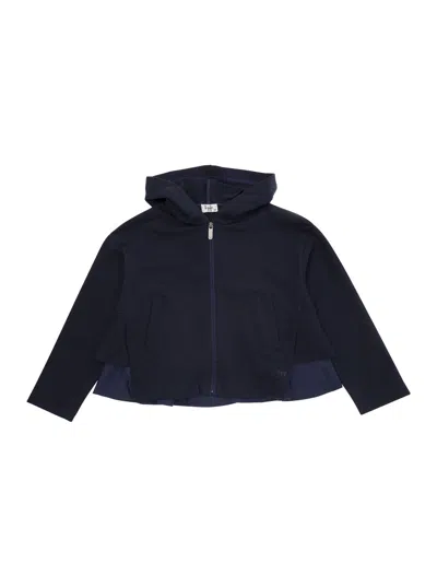 Shop Il Gufo Blue Hoodie With Flounces In Stretch Cotton Girl