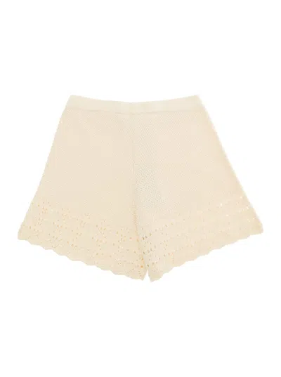 Shop Emporio Armani Beige High-waisted Shorts With Embroideries In Cotton Girl