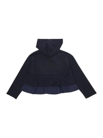 Shop Il Gufo Blue Hoodie With Flounces In Stretch Cotton Girl