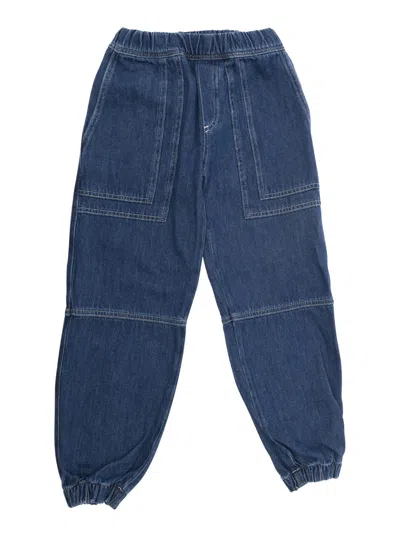 Shop Emporio Armani Blue Jeans With Elasticized Cuffs And Waist In Cotton Denim Boy