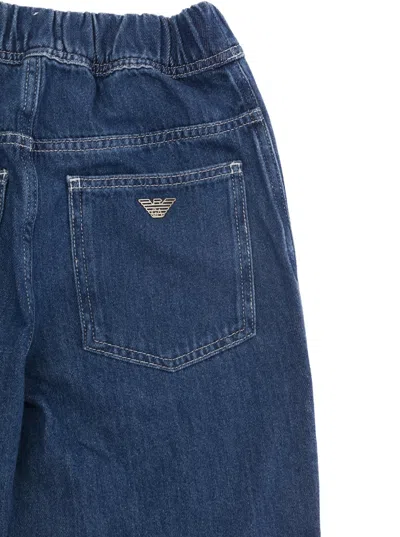 Shop Emporio Armani Blue Jeans With Elasticized Cuffs And Waist In Cotton Denim Boy