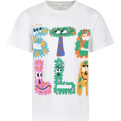 Shop Stella Mccartney White T-shirt For Kids With Logo And Monsters Print