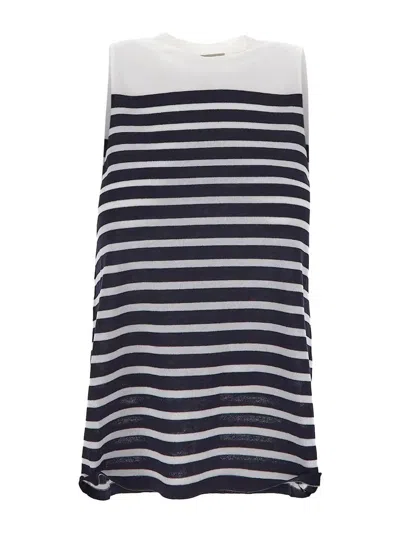 Shop Semicouture Striped Sleeveless Knit In Notte Ivory