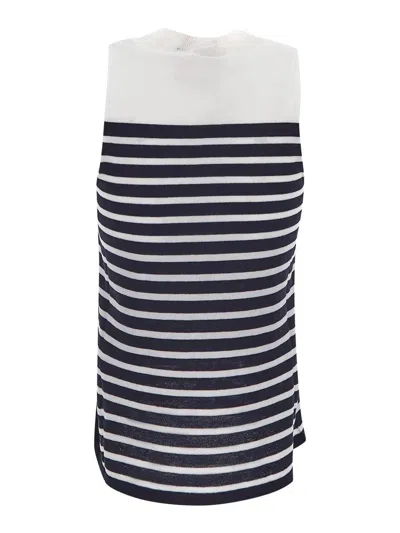 Shop Semicouture Striped Sleeveless Knit In Notte Ivory