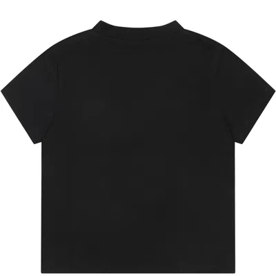 Shop Balmain Black T-shirt For Baby Girl With Logo And Rhinestone