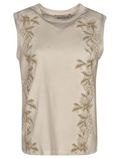 Shop Ermanno Scervino Floral Embroidered Sleeveless Top In White