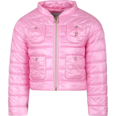 Shop Herno Pink Short Down Jacket For Girl With Logo