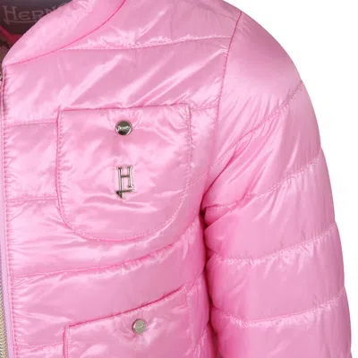 Herno Pink Short Down Jacket For Girl With Logo In Pink