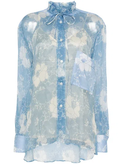 Shop Plan C Camicia In Crepe In Azzurro