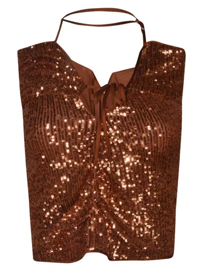 Shop Blugirl Bead Embellished Cropped Top In Bronze
