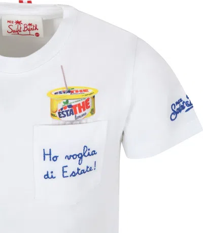 Shop Mc2 Saint Barth White T-shirt For Boy With Estathé Print