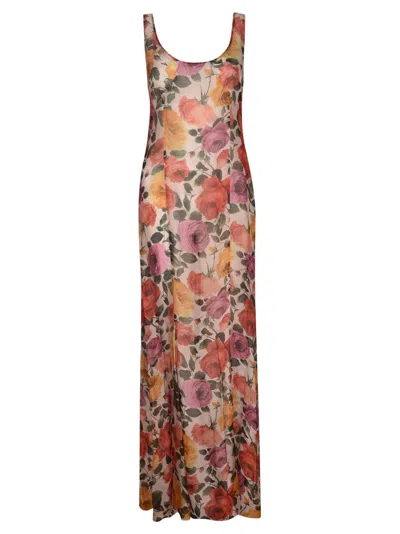 Shop Blugirl Floral Print Sleevess Long Dress In Multicolor