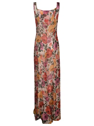 Shop Blugirl Floral Print Sleevess Long Dress In Multicolor