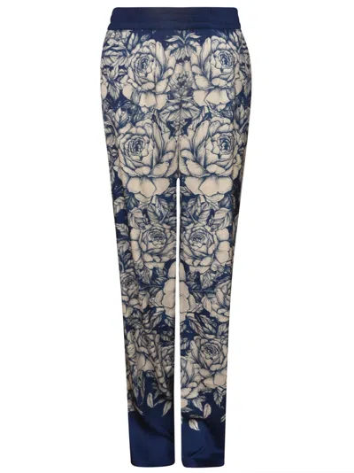Shop Blugirl Elastic Waist Floral Print Trousers In Blue