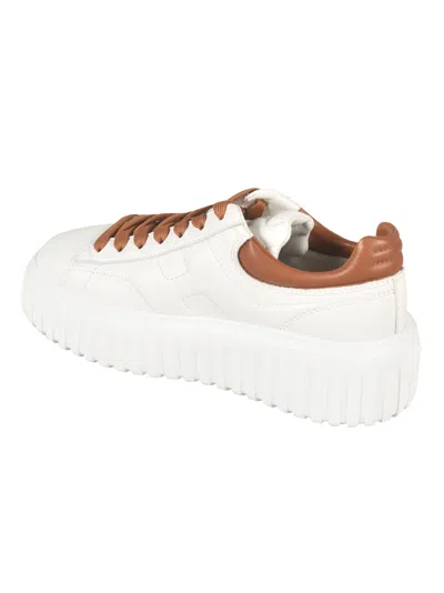 Shop Hogan H-stripes Sneakers In White/cuoio