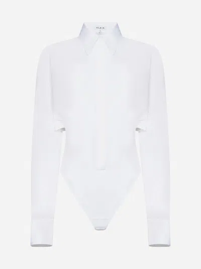 Shop Alaïa Layered Cotton Shirt Bodysuit In White