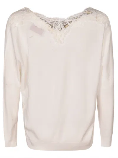 Shop Ermanno Scervino Lace Paneled Ribbed Sweatshirt In White