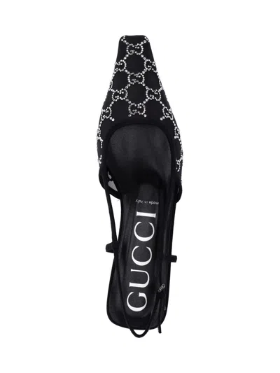 Shop Gucci Crystal Logo Sligbacks In Black