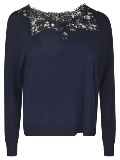 Shop Ermanno Scervino Lace Paneled Ribbed Sweatshirt In Navy