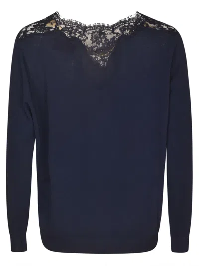 Shop Ermanno Scervino Lace Paneled Ribbed Sweatshirt In Navy
