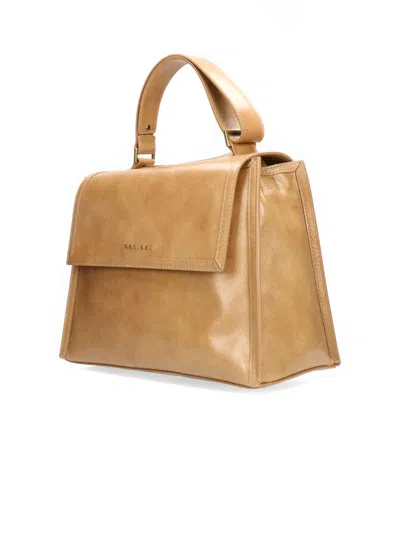 Shop Orciani Sveva Notturno Medium Leather Handbag In Beige