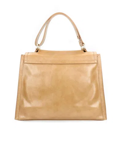 Shop Orciani Sveva Notturno Medium Leather Handbag In Beige