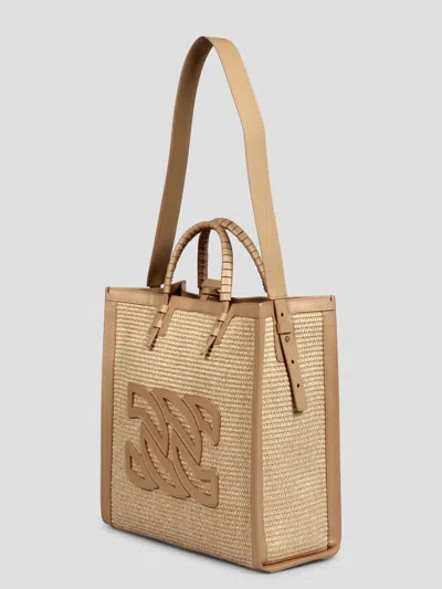 Shop Casadei Beaurivage Rafia Bag In Nude & Neutrals