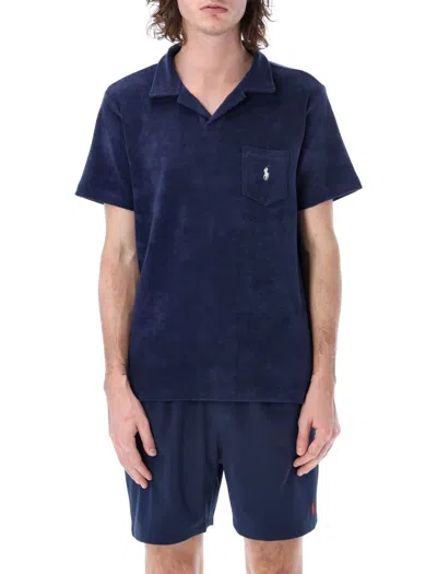 Shop Polo Ralph Lauren Terry Polo Shirt With Pocket In Newport Navy