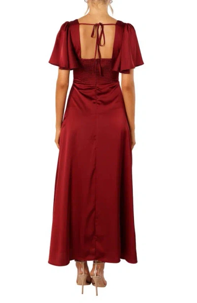 Petal And Pup Petal & Pup Casper Flutter Sleeve Satin Dress In Burgundy